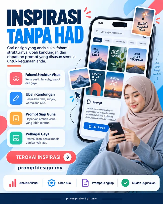 Inspirasi Tanpa Had — Poster Promosi PromptDesign