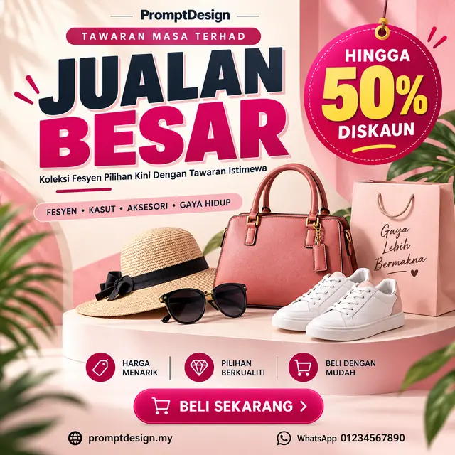 Poster Jualan Besar Fesyen Hingga 50% Diskaun